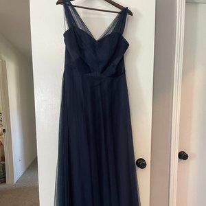 WToo Watters Navy Chiffon Floor Length Dress